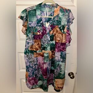 NWT Anthropologie Multicolor Floral Patchwork Dress Size Large